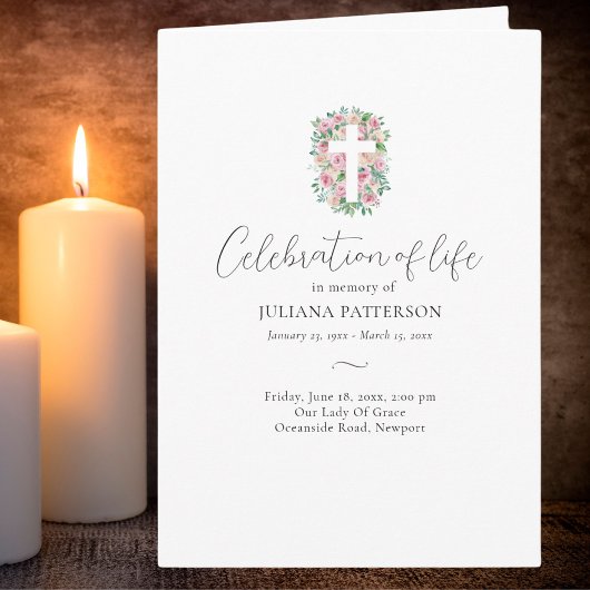 Programme Croix Rose florale Photo Funérailles Ordre de serv