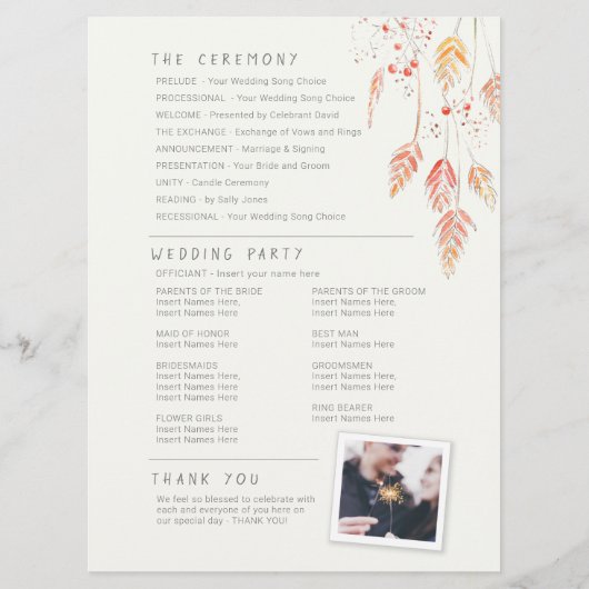 Programme Croquis mariage sur l'aquarelle des baies d'herbe (Dos)