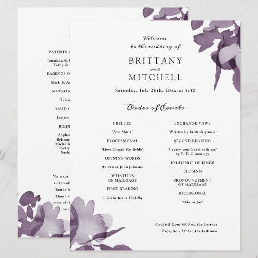 Programme d'améthyste floral de l'aquarelle romant (Devant / Derrière)