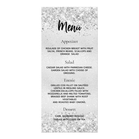 Programme d'anniversaire Menu confetti argent (Dos)