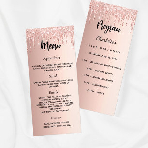 Programme d'anniversaire Menu rose gouttes de part
