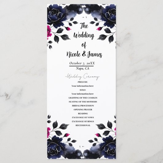 Programme d'aquarelle florale magenta rose et bleu (Devant)