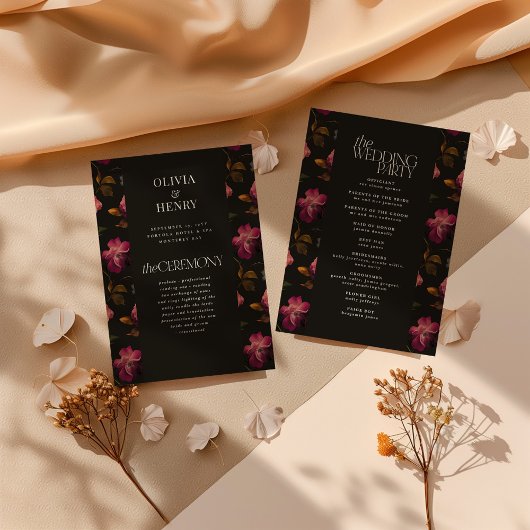 Programme Dark Floral Wedding Program Elegant Burgundy