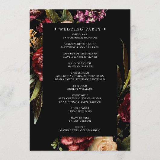 Programme Dark + Moody Elegant Floral Black Wedding Programm (Dos)