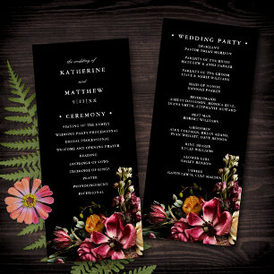 Programme Dark + Moody Elegant Floral Black Wedding Programm