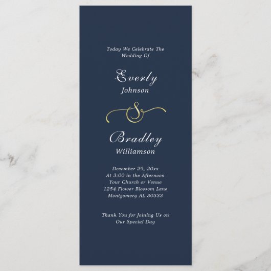 Programme Dark Navy Background Elegant Minimal Wedding (Devant)