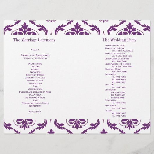 Programme Dark Purple Vintage Mariage damassé (Dos)