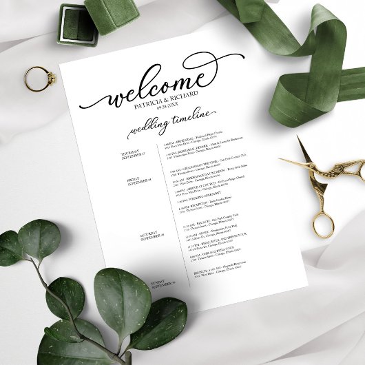 Programme de 4 Jours de Mariage Chic Script Noir