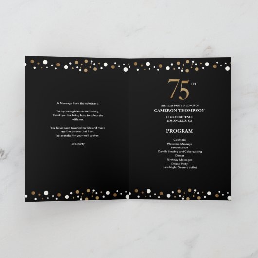 Programme de 75e anniversaire Gold et Black confet (Intérieur)