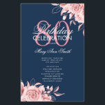 Programme de 80e anniversaire floral Menu Rose Gol<br><div class="desc">Conception élégante de "Programme de fête d'anniversaire" avec arrangement floral en Rose Gold avec texte personnalisé.</div>