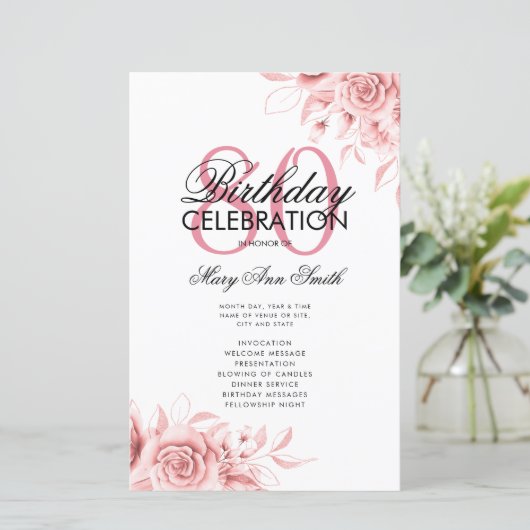 Programme de 80e anniversaire floral Menu Rose Gol (Debout devant)