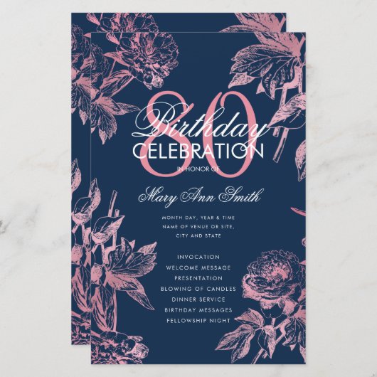 Programme de 80e anniversaire floral Rose Gold Nav (Devant / Derrière)