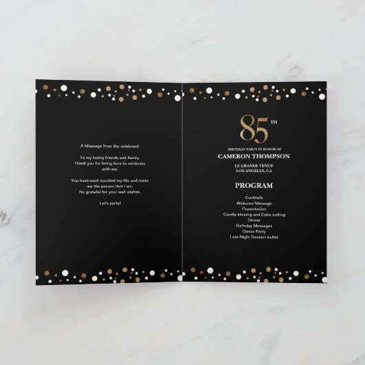 Programme de 85e anniversaire Gold et Black confet (Intérieur)