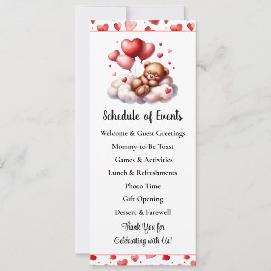 Programme de Baby shower à l'ours de Valentine (Devant)