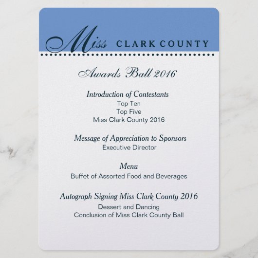 Programme de bal des prix Pageant en Champagne (Devant)