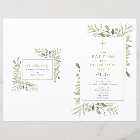 Programme de baptême avec feuillage vert (Devant)