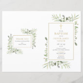 Programme de baptême croix dorée avec feuillage (Devant)