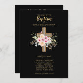 Programme de baptême - Floral Cross Black Gold (Devant / Derrière)