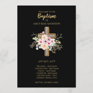 Programme de baptême - Floral Cross Black Gold