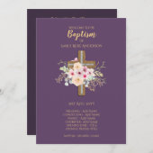 Programme de baptême - Floral Cross Purple Gold (Devant / Derrière)