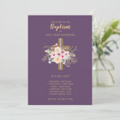 Programme de baptême - Floral Cross Purple Gold (Debout devant)