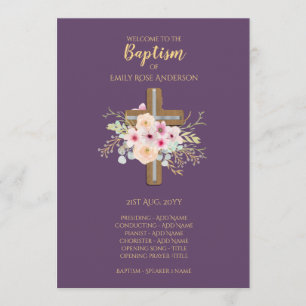 Programme de baptême - Floral Cross Purple Gold