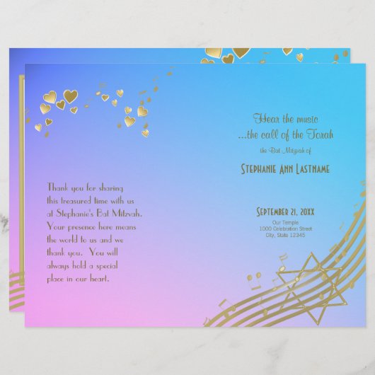 Programme de Bat mitzvah Love Song (Devant / Derrière)