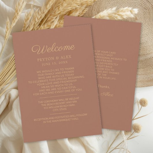Programme de bienvenue de mariage en terre cuite r