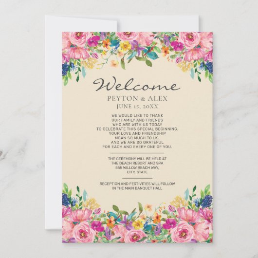 Programme de bienvenue de mariage Fleurs sauvages (Devant)