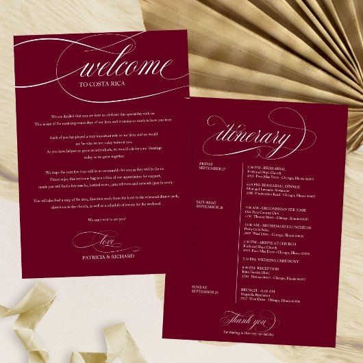 Programme de bienvenue du week-end de mariage au B