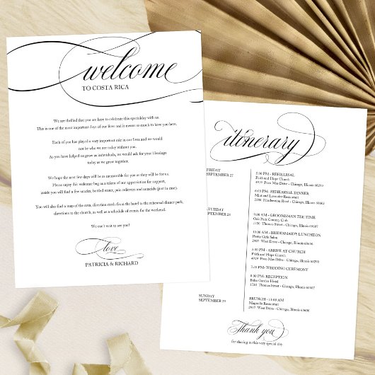 Programme de bienvenue du week-end de mariage écri