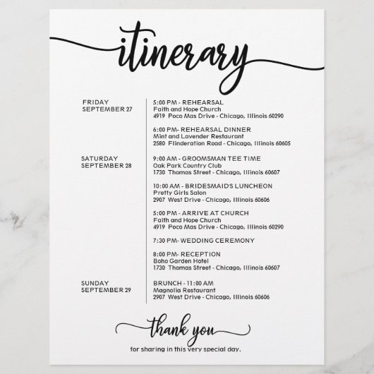 Programme de Bienvenue du Weekend de Mariage Simpl (Dos)