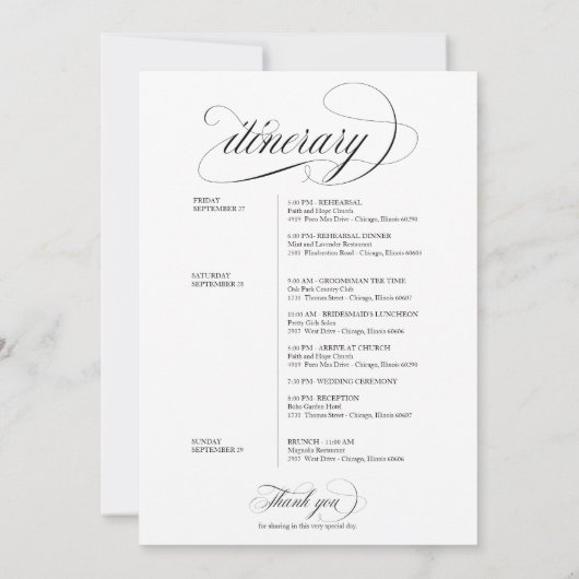 Programme de bienvenue pour le week-end de mariage (Dos)