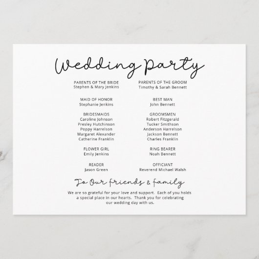 Programme de calendrier du jour de mariage (Dos)