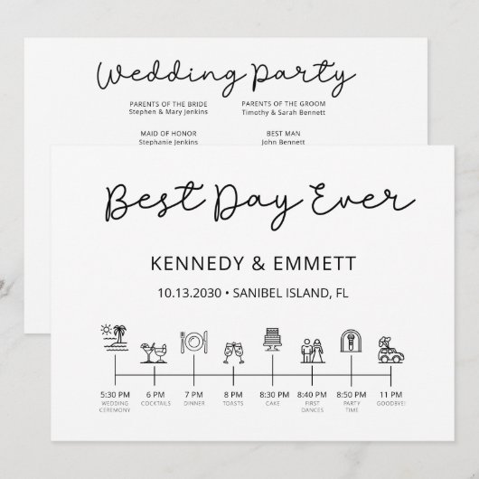 Programme de calendrier du jour du mariage de la p (Devant / Derrière)