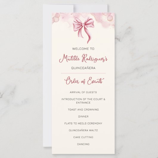 Programme de célébration de la Quinceañera rose (Devant)