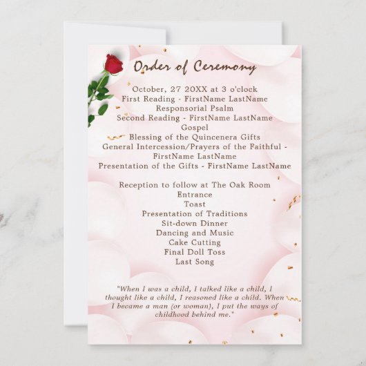 Programme de célébration de la Quinceanera rouge r (Dos)