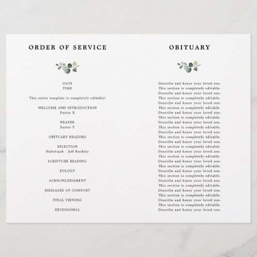 Programme De Célébration De La Vie De L'Eucalyptus (Dos)