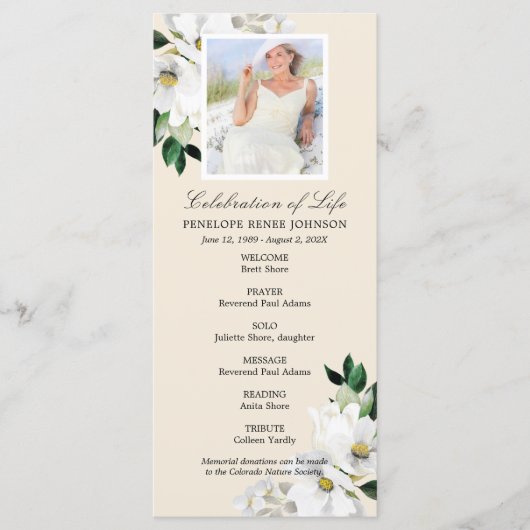 Programme de célébration de la vie des fleurs du c (Devant)