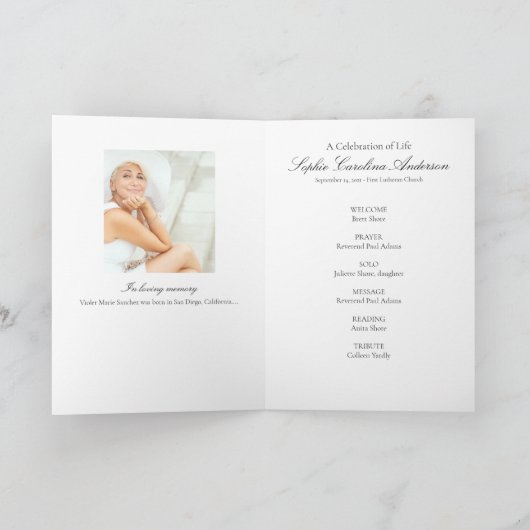 Programme de célébration de la vie des marguerites (Intérieur)