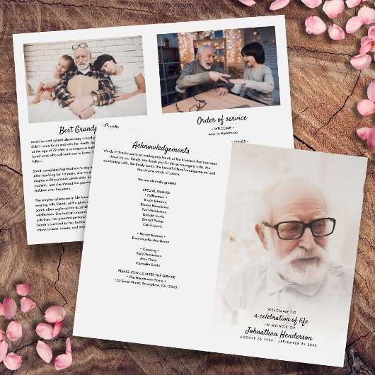 Programme de célébration de la vie en 3 photos pli