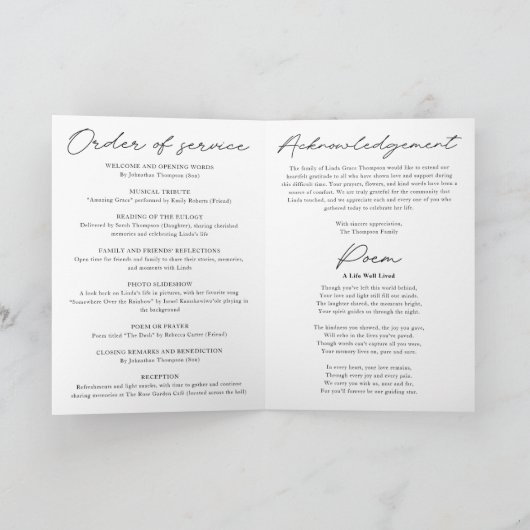 Programme de célébration de la vie Service commémo (Intérieur)