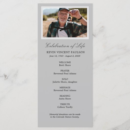 Programme de célébration simple de la vie (Devant)