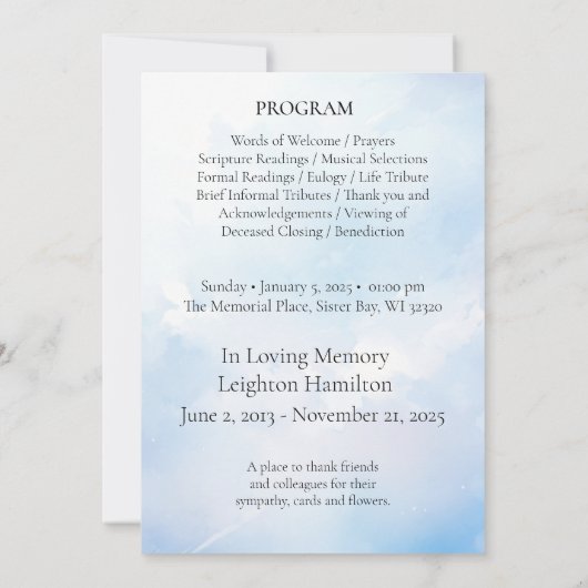 Programme de célébrations funéraires des nuages (Dos)