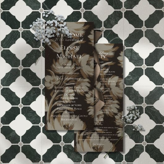 Programme de cérémonie à motif botanique marron ru