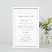 Programme de cérémonie chic de mariage gris et bla (Debout devant)