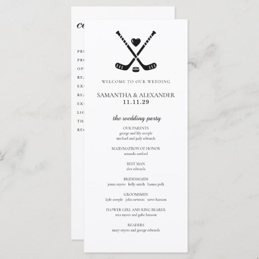 Programme de cérémonie d'amour du hockey (Devant / Derrière)