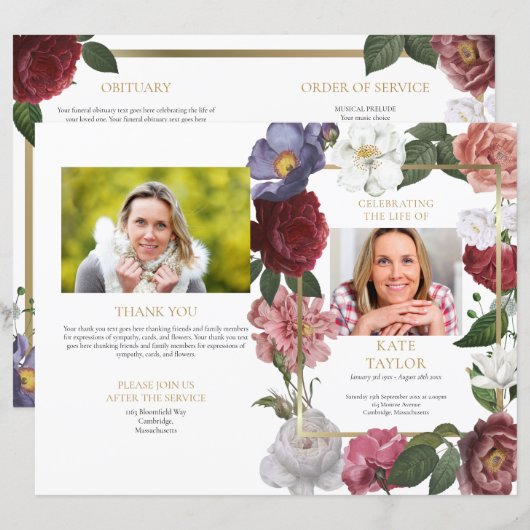 Programme de cérémonie de commande de fleurs de de (Devant / Derrière)