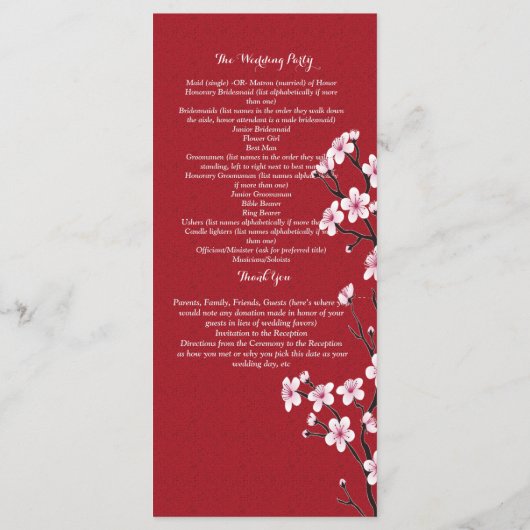 Programme de cérémonie de fleurs de cerisier (Dos)