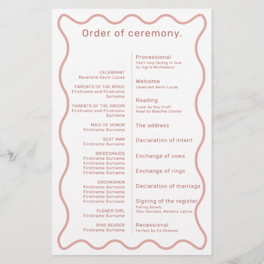 Programme de cérémonie de la frontière rose et bla (Dos)